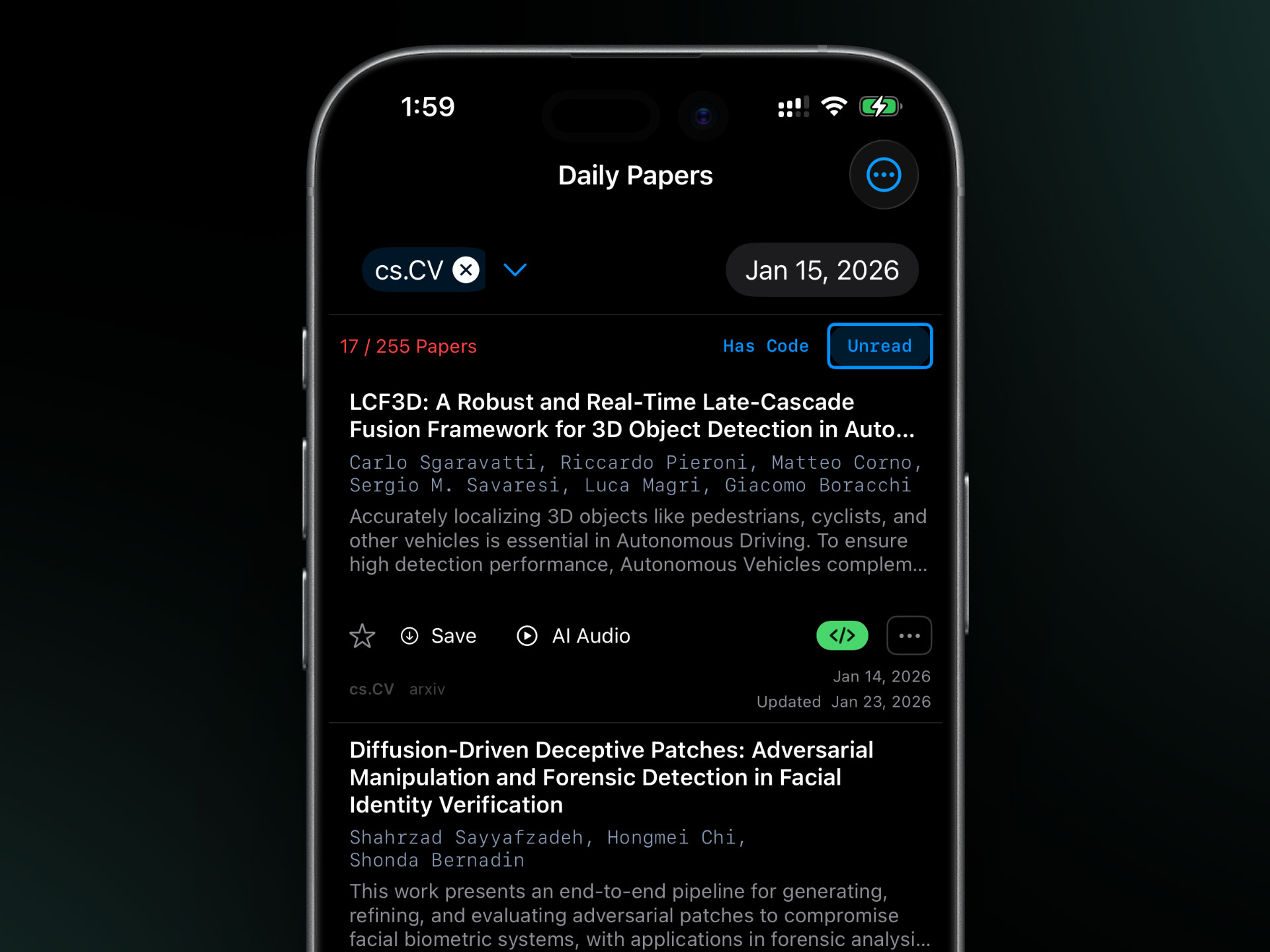 Daily papers view with date picker