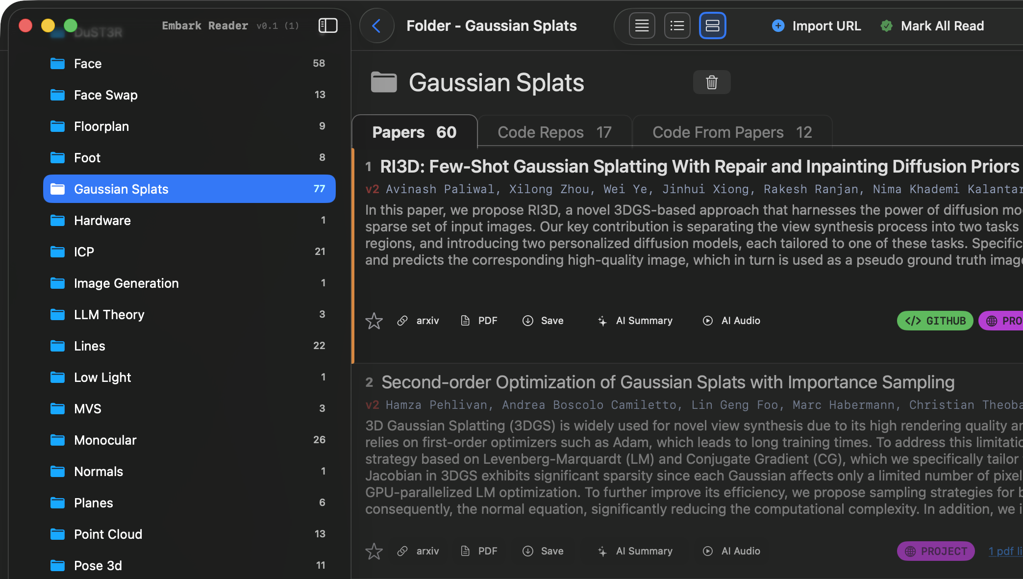 Side panel showing folders