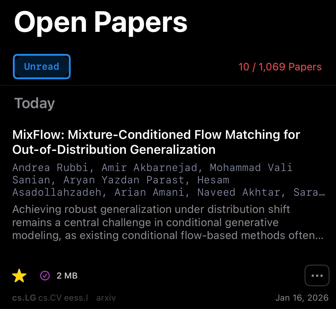 Papers list showing read/unread status